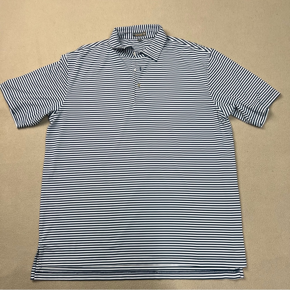 PETER MILLAR Polo Shirt Adult Extra Large Blue Striped Solid Summer Comfort Mens